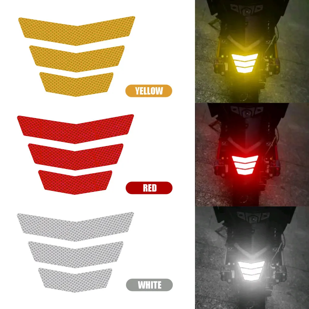 

3pcs Red /Yellow /White Night Reflective Warning Decal Motorcycle Sticker Trapezoidal Arrow Tail Fender Bumper Decor Accessories