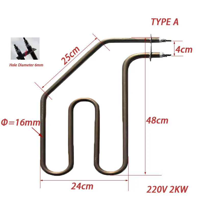 220V Stainless Steel Electric Tubular Heater Industrial Sauna Oven Heating Element 2KW/2.5KW