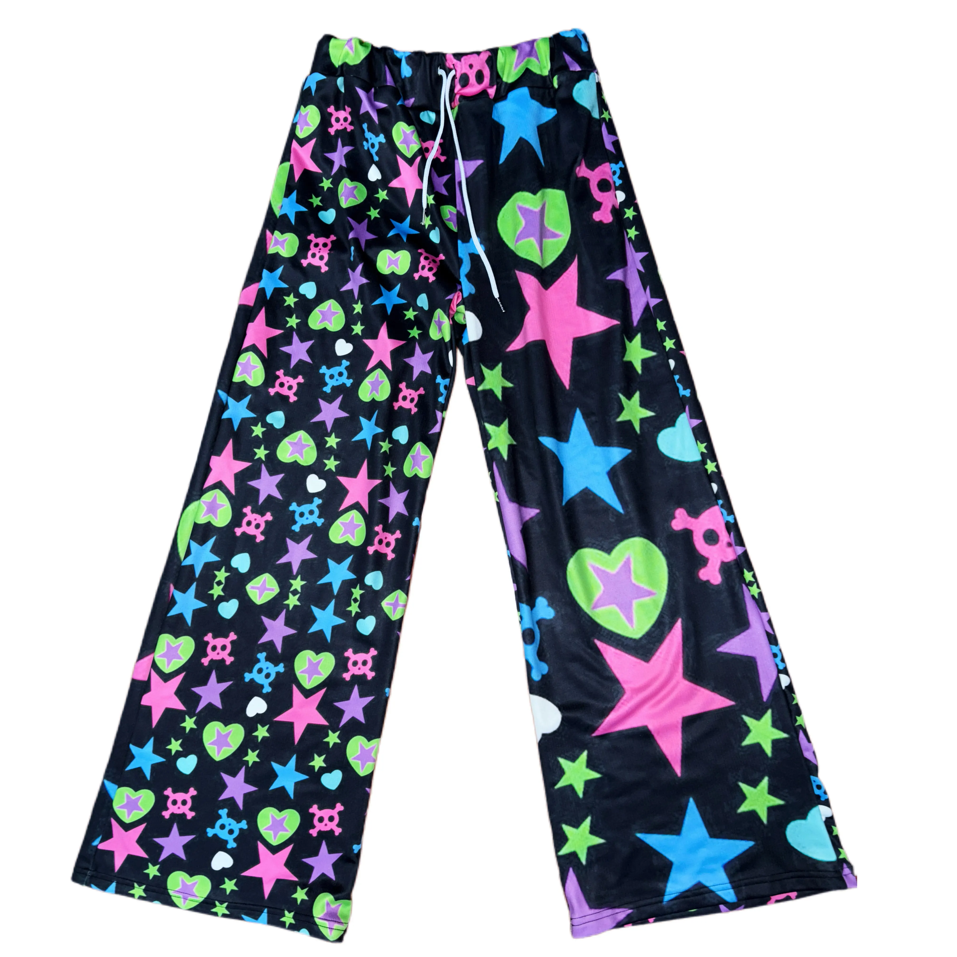 Fluorescent Colorful Star Skull Sweet-cool 3D Print Harajuku-style Subculture Long Pants, Everyday / Street / Hot Girl Style