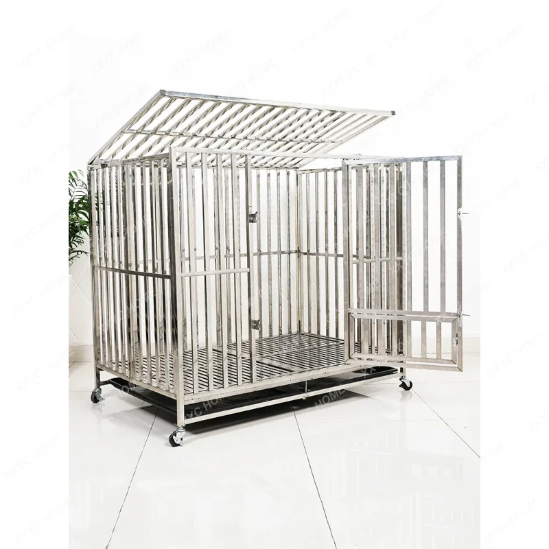 

304 Material Square Tube Thickened Fold Stainless Steel Crate Medium Large Dog Pet Cage Screw-Free Installation