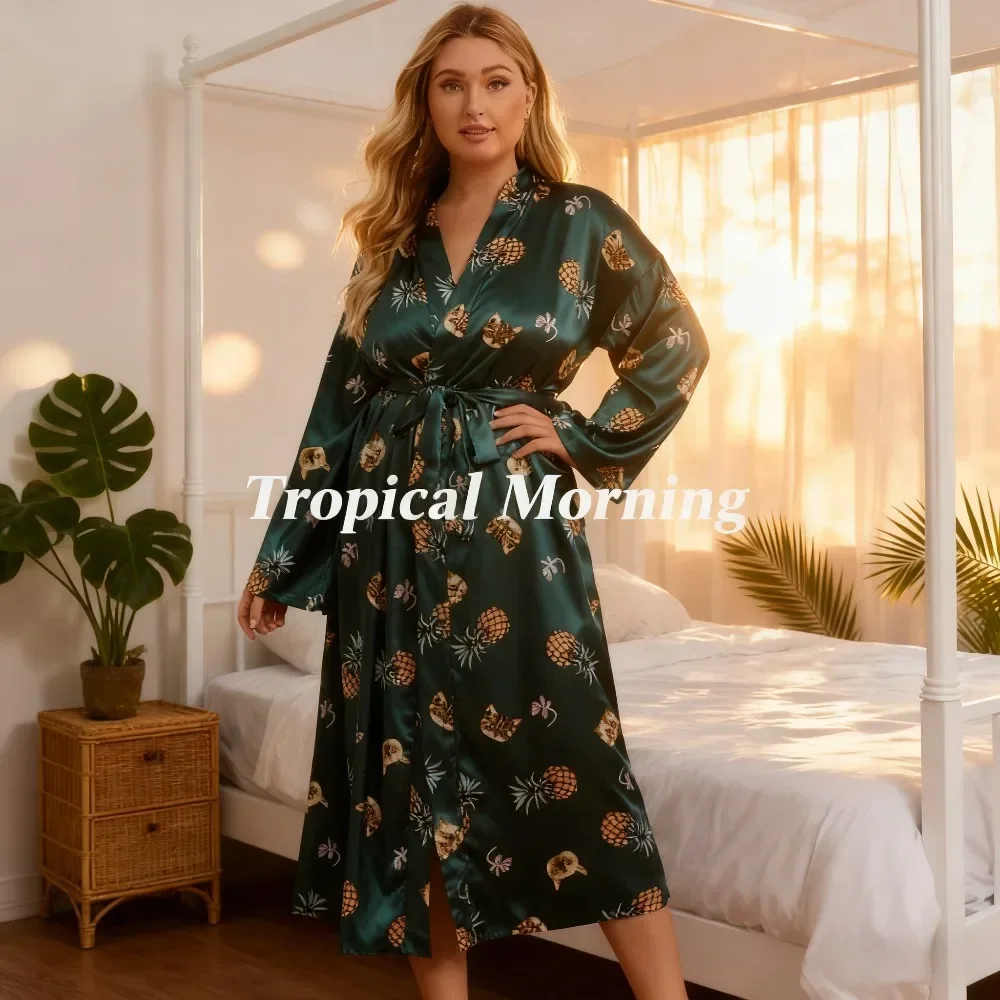 

Women's Long-Sleeve Bathrobe Artistic Printed Pattern Waist Tie Design Loungewear Soft & Lint-Free Stylish