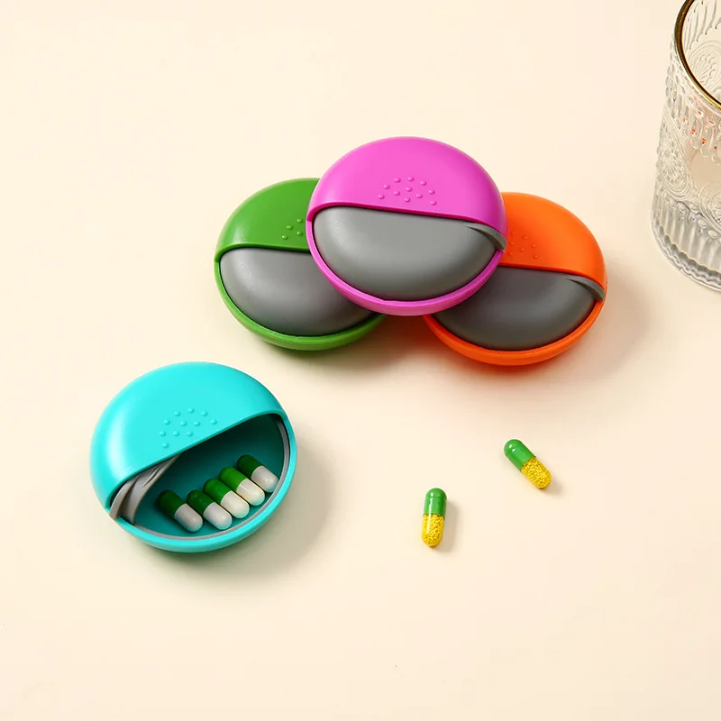 1pc Portable Travel Round Pill Box Mini Spin Pill Organizer Pills Box Spin Pills Organizer Tablet Container Medicine Boxex