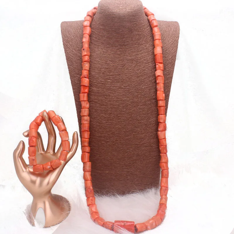 Dudo Genuine Real Coral Beads Jewelry Nigerian Wedding Men One Layer Necklace Bracelet Set 2024