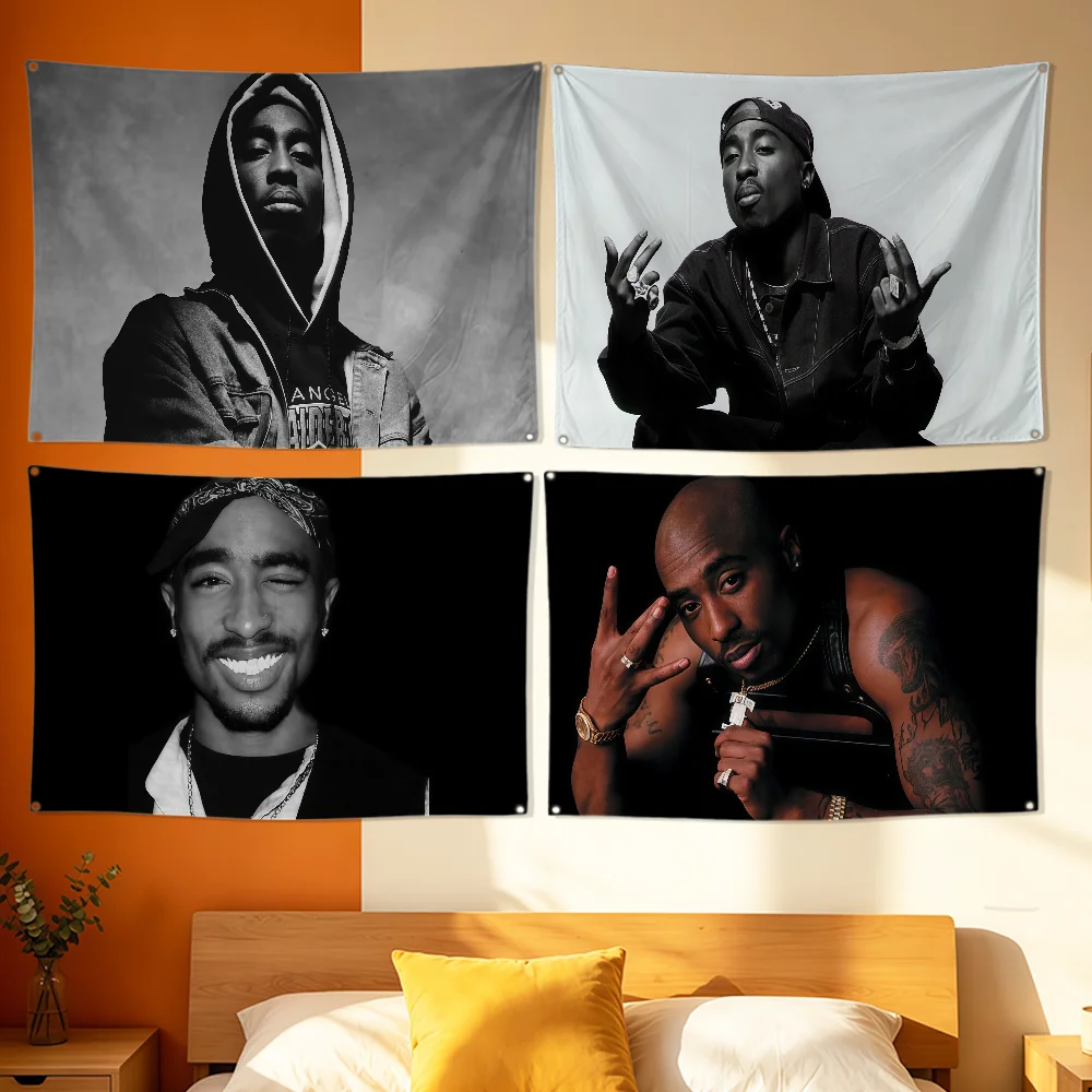 Singer Two-2pac Flag Polyester Printing Banner For Bedroom Living Bar Garden Garage Wall Art Out Door Decoration Fans Gift