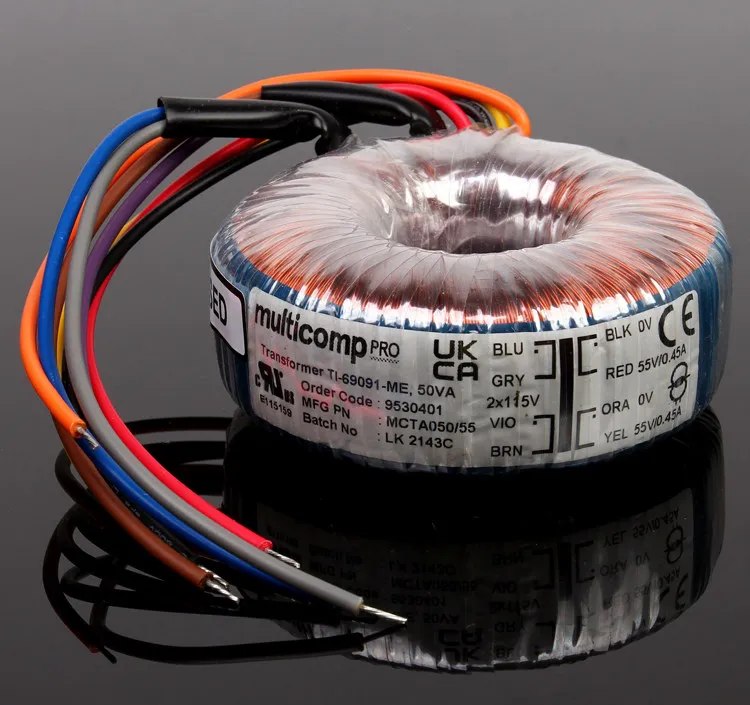 

Оригинальный импортный тороидальный трансформатор Multicomp PRO 50W с двойным напряжением 9В, 12В, 15В, 18В, 25В, 55В