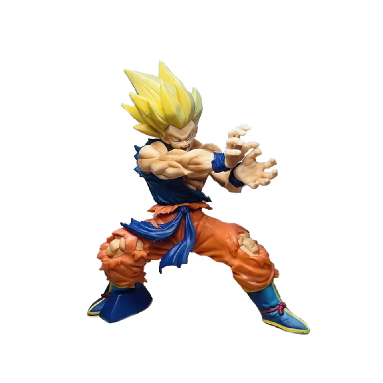 Z Super Saiyan Son Goku Figur – Kamehameha Kampfpose, Beschädigtes Outfit, Sammlerstück PVC-Statue
