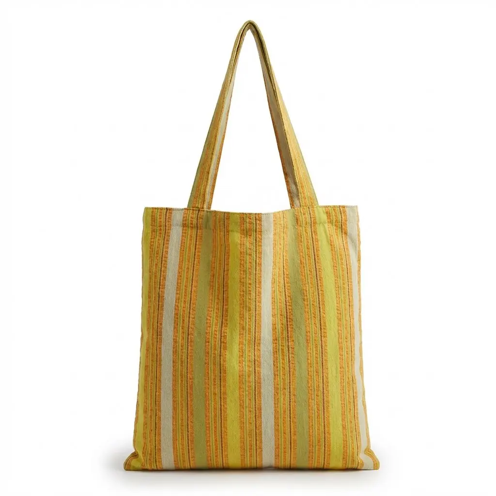

Женская желто-зеленая полосатая холщовая сумка-тоут, повседневная вместительная сумка через плечо для ежедневных поездок, шопинга и путешествий