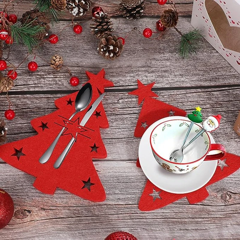 6Pcs Christmas Tree Cutlery Covers Felt Non-woven Fabric Knife Fork Set Bags New Year Xmas Party Decor Tableware Holder Mats