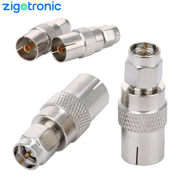 Zigotronic TV PAL Adapter SMA Male Plug to IEC TV Female Jack Straight Connector Nickel-Plated Coaxial Converter
