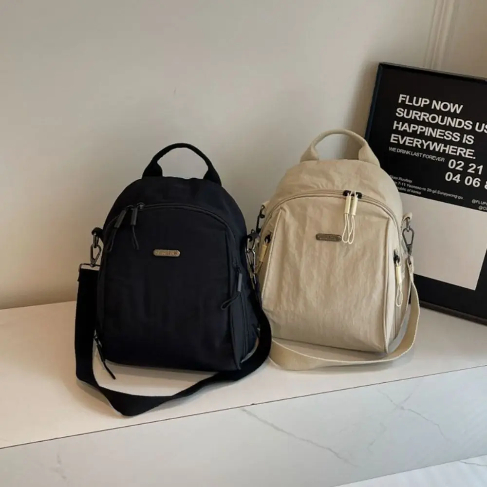 

Simple PU Sport Nylon Backpack Small Pack Korean Style Solid Color Shoulder Bag Handbag Solid Color Retro Backpack Girls