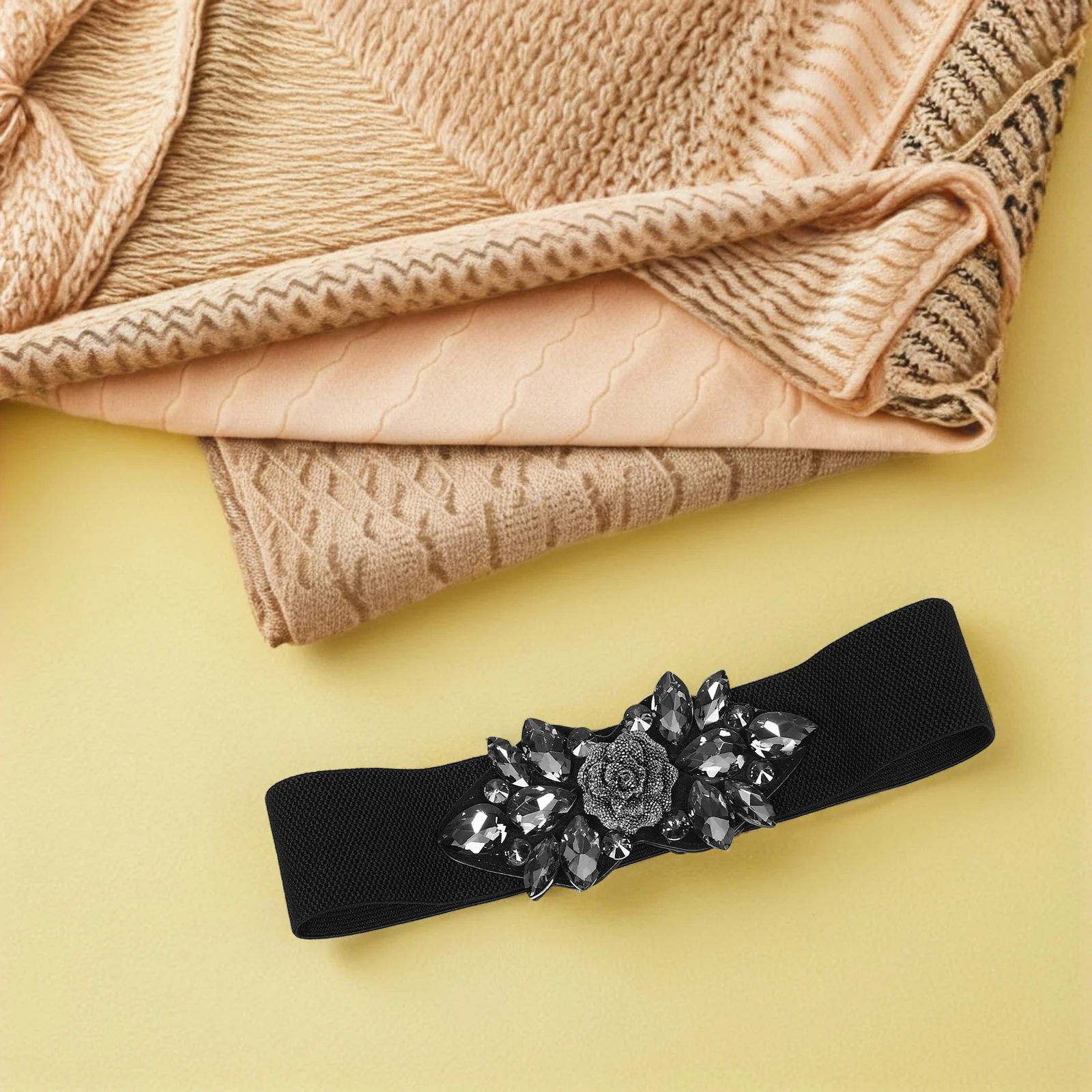 

Rhinestone Elastic Corset Waist Belt Wide Stretch Belt for Formal Dresses Party Wear Elegant Style Rhinestone Dress Wide Belts