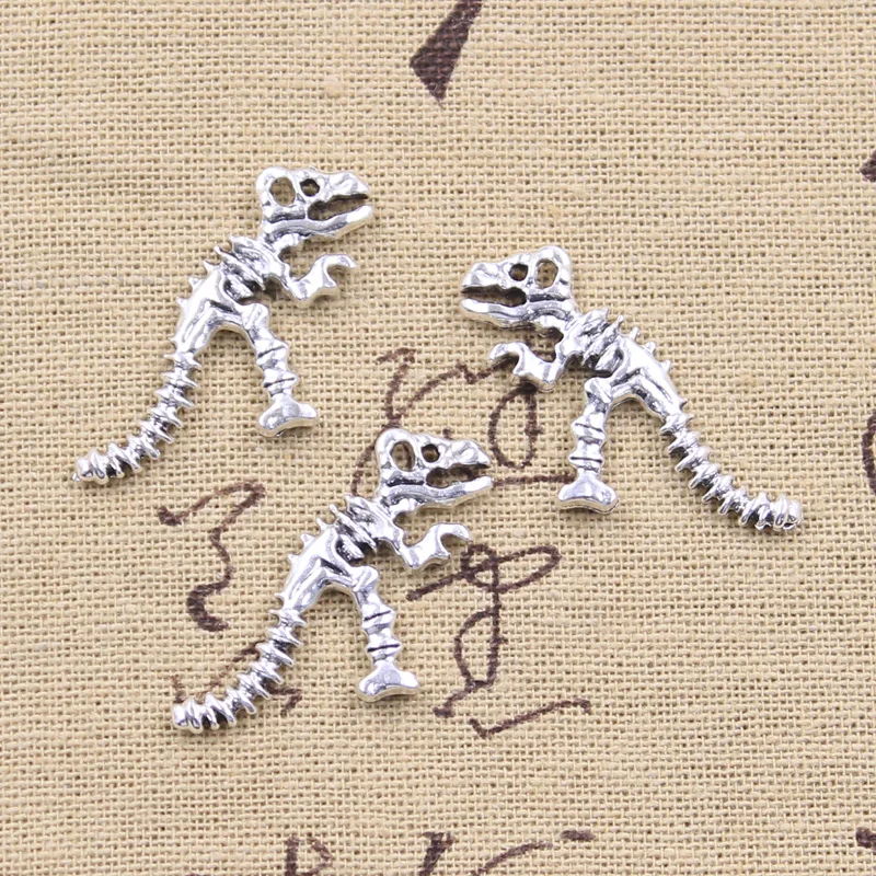 15pcs Charms Skeleton Dinosaur Fossil 22x33mm Antique Silver Color Pendants DIY Crafts Making Findings Handmade Tibetan Jewelry