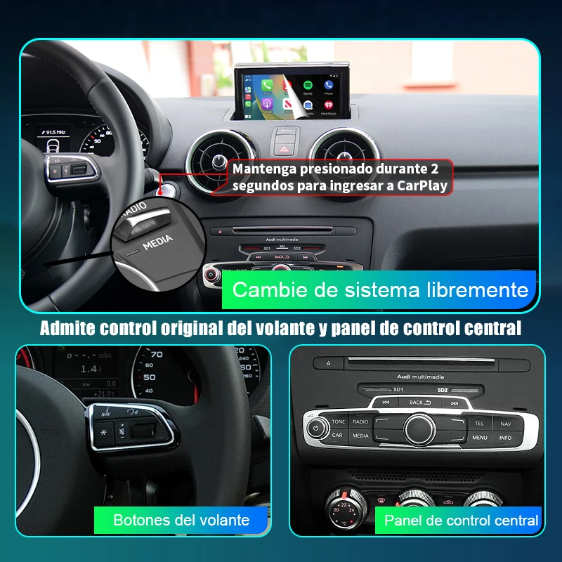 Wild sans fil Apple CarPlay Android Auto pour Audi A1 2011-2018, Mirror Link AirPlay Navigation Car Play, Canonical