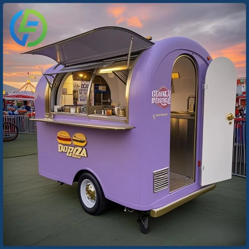 2025 تصميم جديد متنقل من الفولاذ المقاوم للصدأ مستدير للبيع عربة بيع القهوة مقطورة الطعام