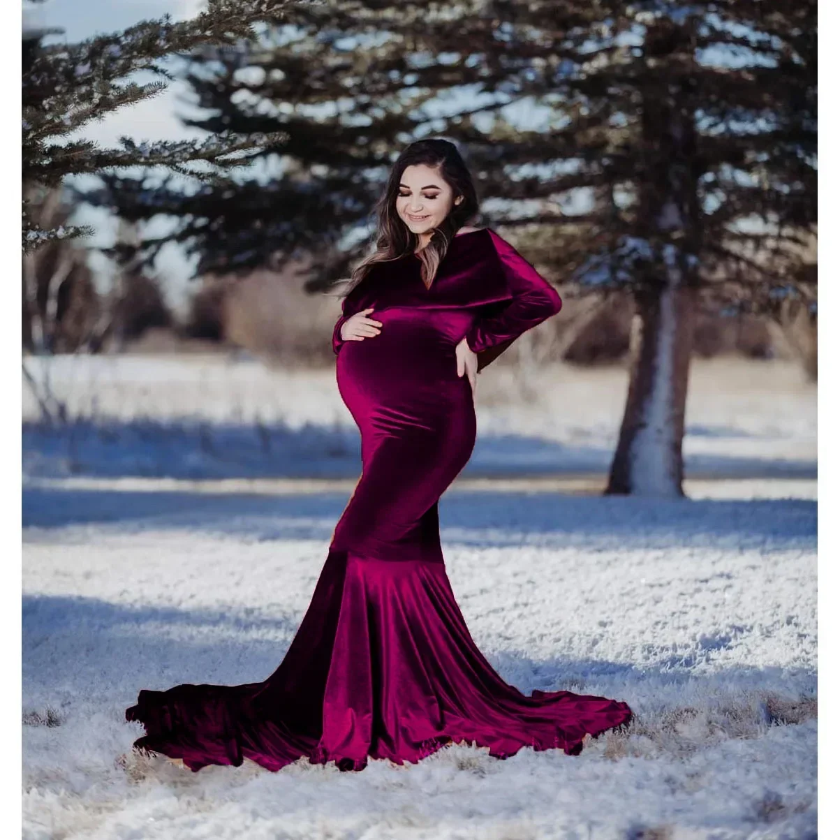 Long Sleeve Pregnancy Dress Photography Props Maternity Maxi Gown Dresses For Photo Shoot Pregnant Women Long Pregnancy Clothes