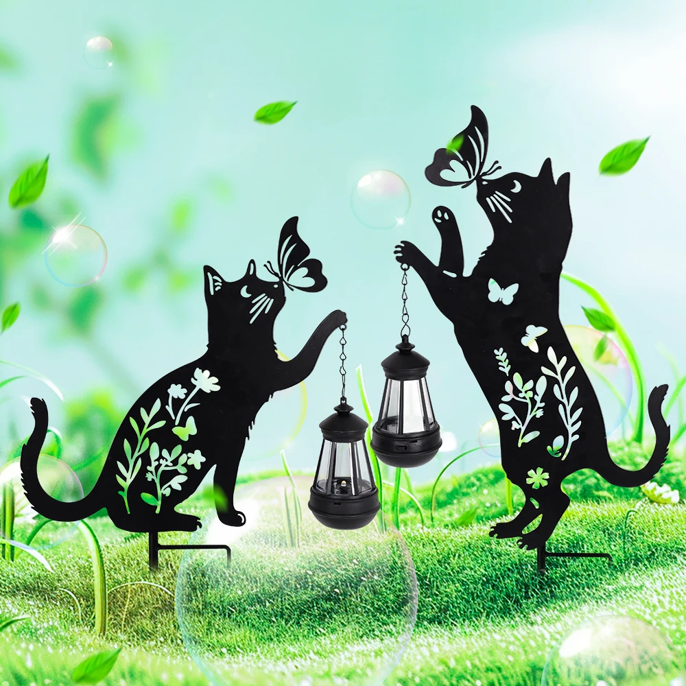 1 Paire de Lanternes Silhouette de Chat à Prise de Sol en Métal, Lampes Solaires de Grande Durabilité, Éclairage Extérieur de Vacances, Décoration de Jardin