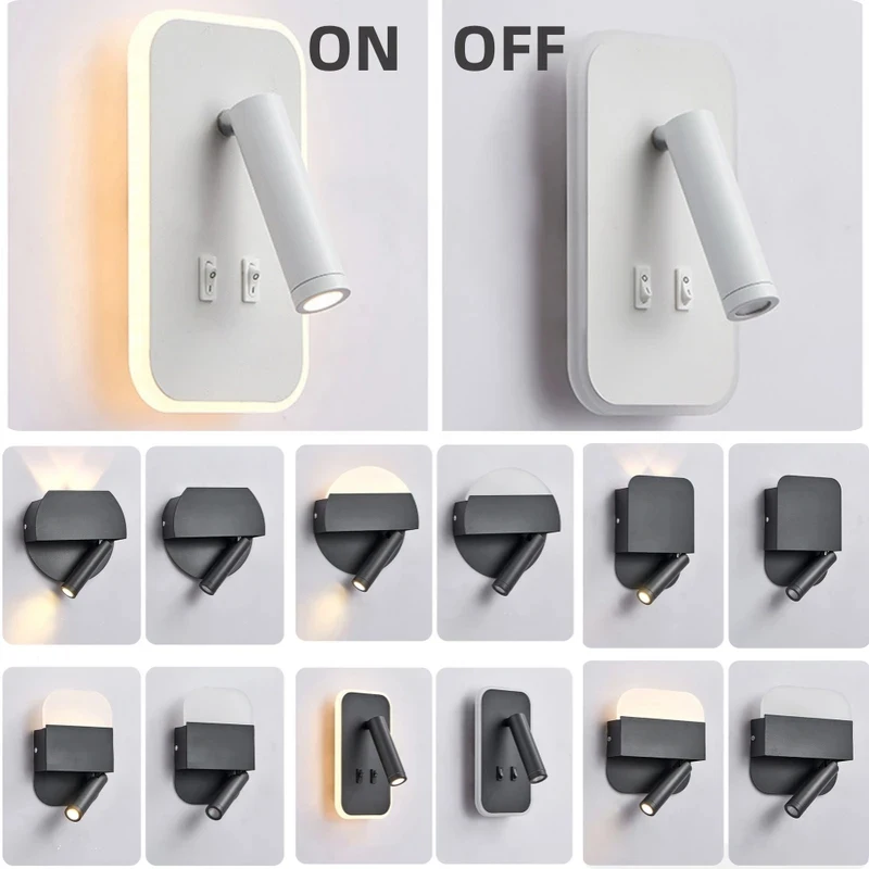 Minimalist Rotatable LED Reading Wall White Dual Light Bedroom Bedside Decor Wall Light