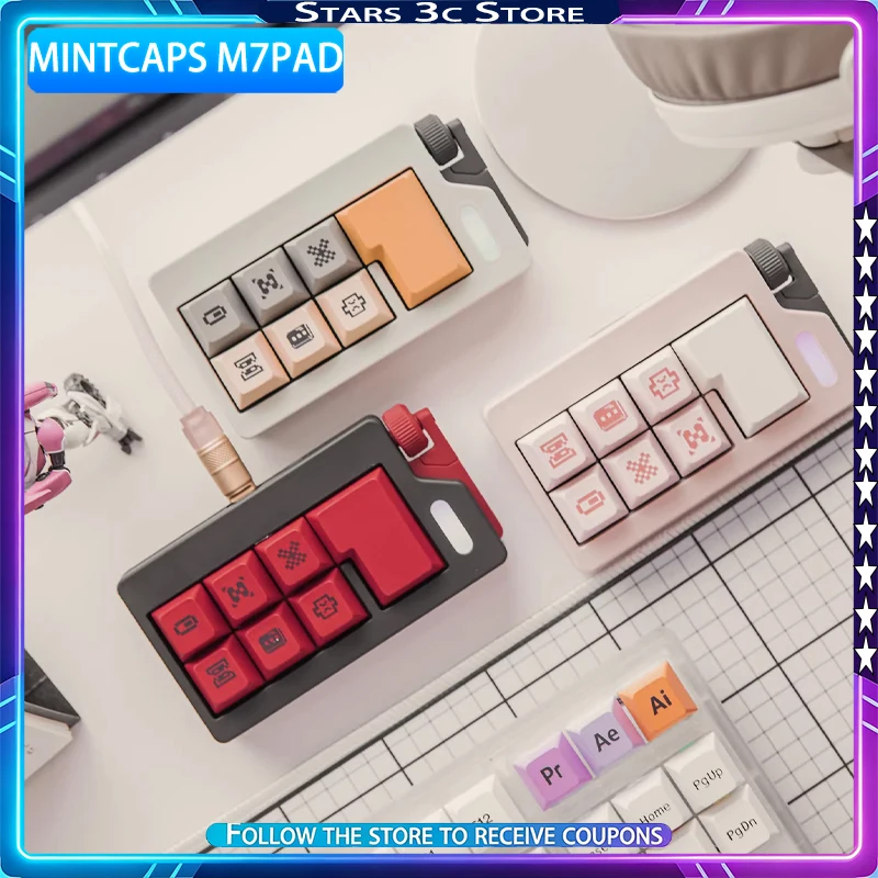 

Mintcaps M7 pad Numpad Bluetooth Dual Mode Customize Shortcut Keys PBT Keycaps Computer Desk Setup Office Keyboard Accessories
