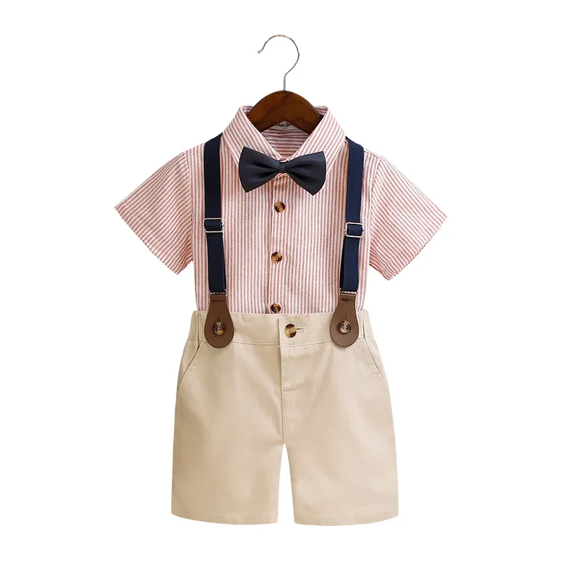 Baby Boys Clothing Set Kids Formal Strap Shirt Shorts Bowtie Wedding Birthday Dress Children Piano Dance Performance Costume