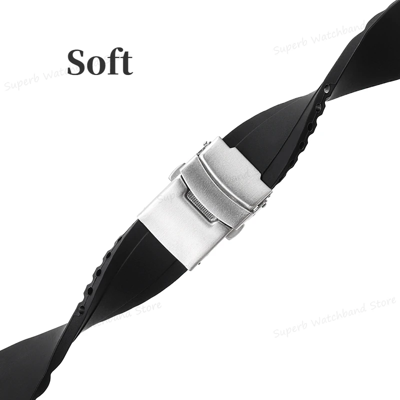 Curved End Silicone Watch Band 20/22mm Soft Rubber Watch Strap Folding Buckle for Men Waterproof Wristbelt Watch Accessories