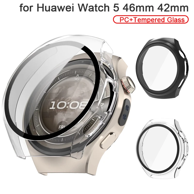 PC + étui de Protection en verre trempé pour Huawei Watch5 42/46MM protecteur d'écran complet pour Huawei Watch5 42mm Protection coque pare-chocs