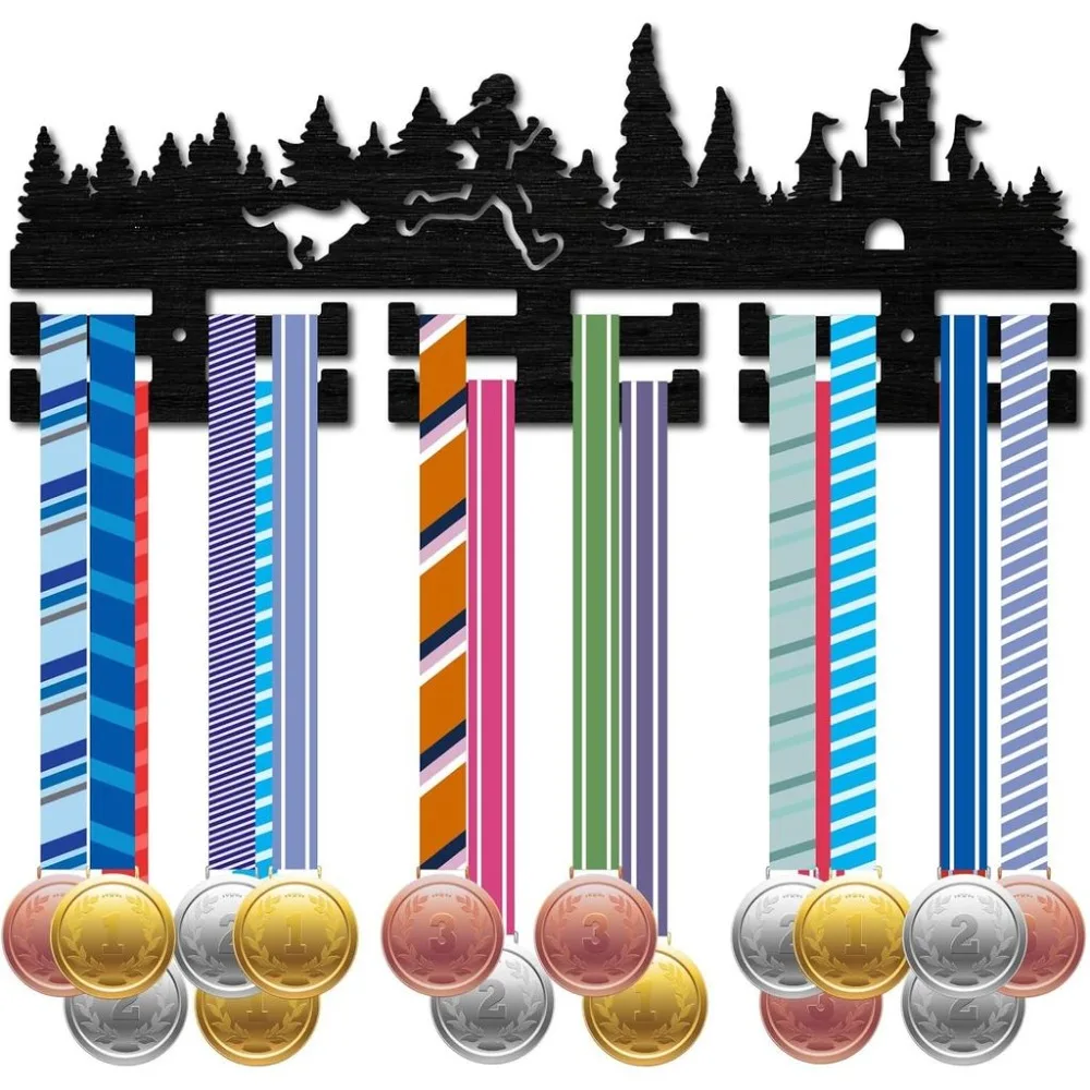 Running Medal Hanger Display Sports Medal Holder Race Awards Ribbons Organizer Black Tree Mount Decor Rack Frame for Hanging