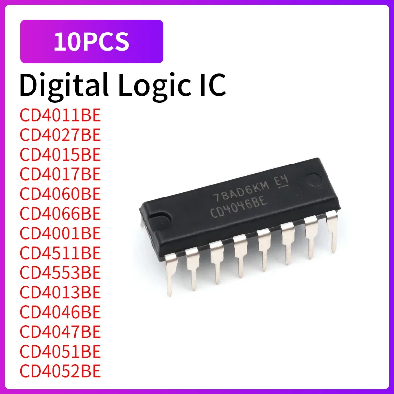 10PCS CD4001 CD4011 CD4013 CD4015 CD4017 CD4027 CD4046 CD4047 CD4051 CD4052 CD4060 CD4066 CD4511 DIP14 DIP16 Logic Chip New