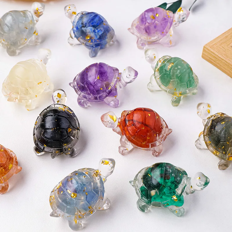 1pc Colorful Natural Crystal Turtle Figurine Lucky Fengshui Stone Tortoise Statue for Home Office Tabletop Decor Display
