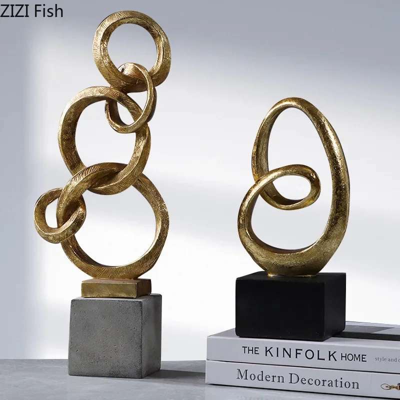 Geometric Abstract Ring Ornament Resin Sculpture Living Room Statue Home Accessories Desk Decoration Crafts Figurines Miniatures