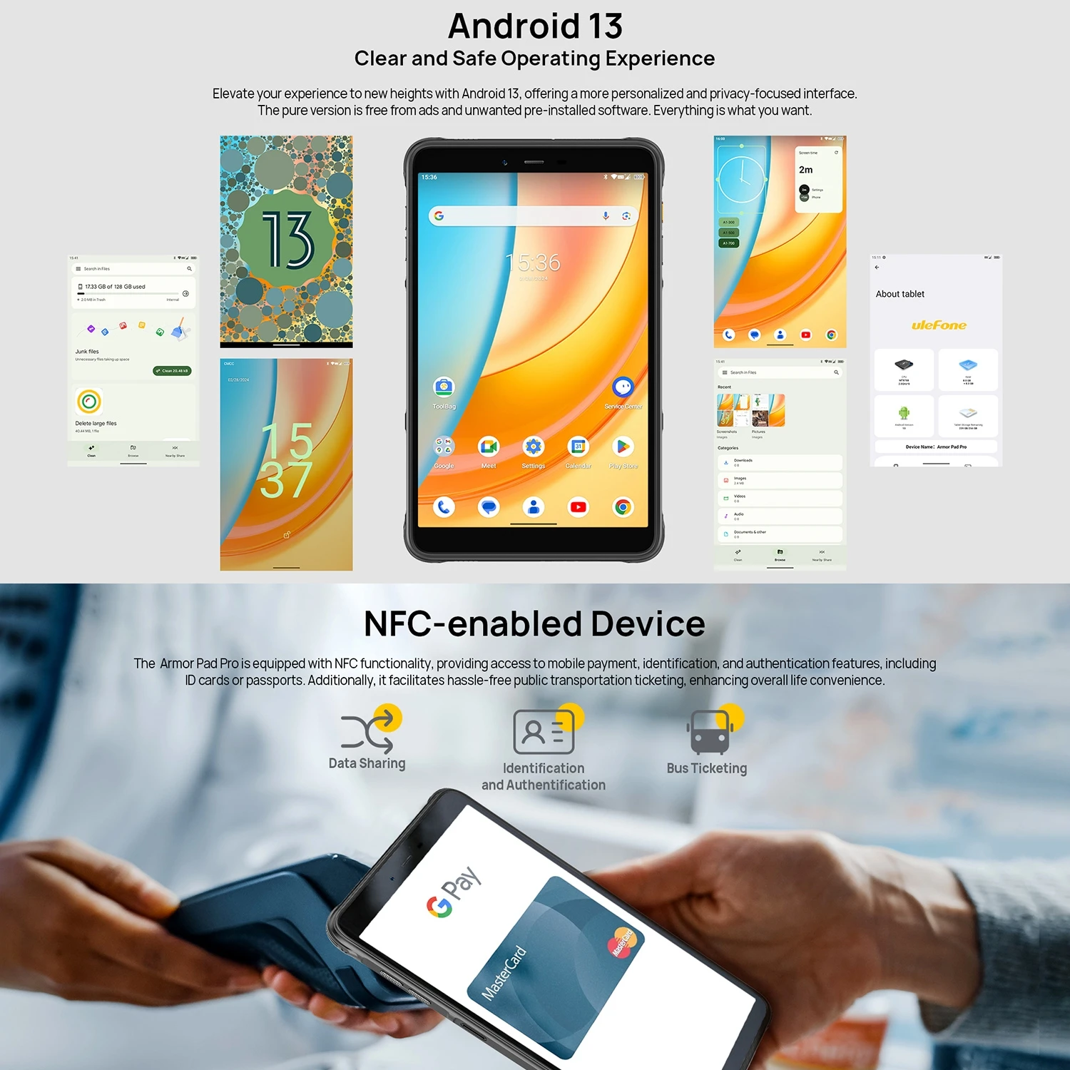 Ulefone Armor Pad Pro Rugged Tablet PC 8GB+128GB IP68/IP69K 8'' Android 13 MT8788 48MP 7650mAh 4G Tablet PC
