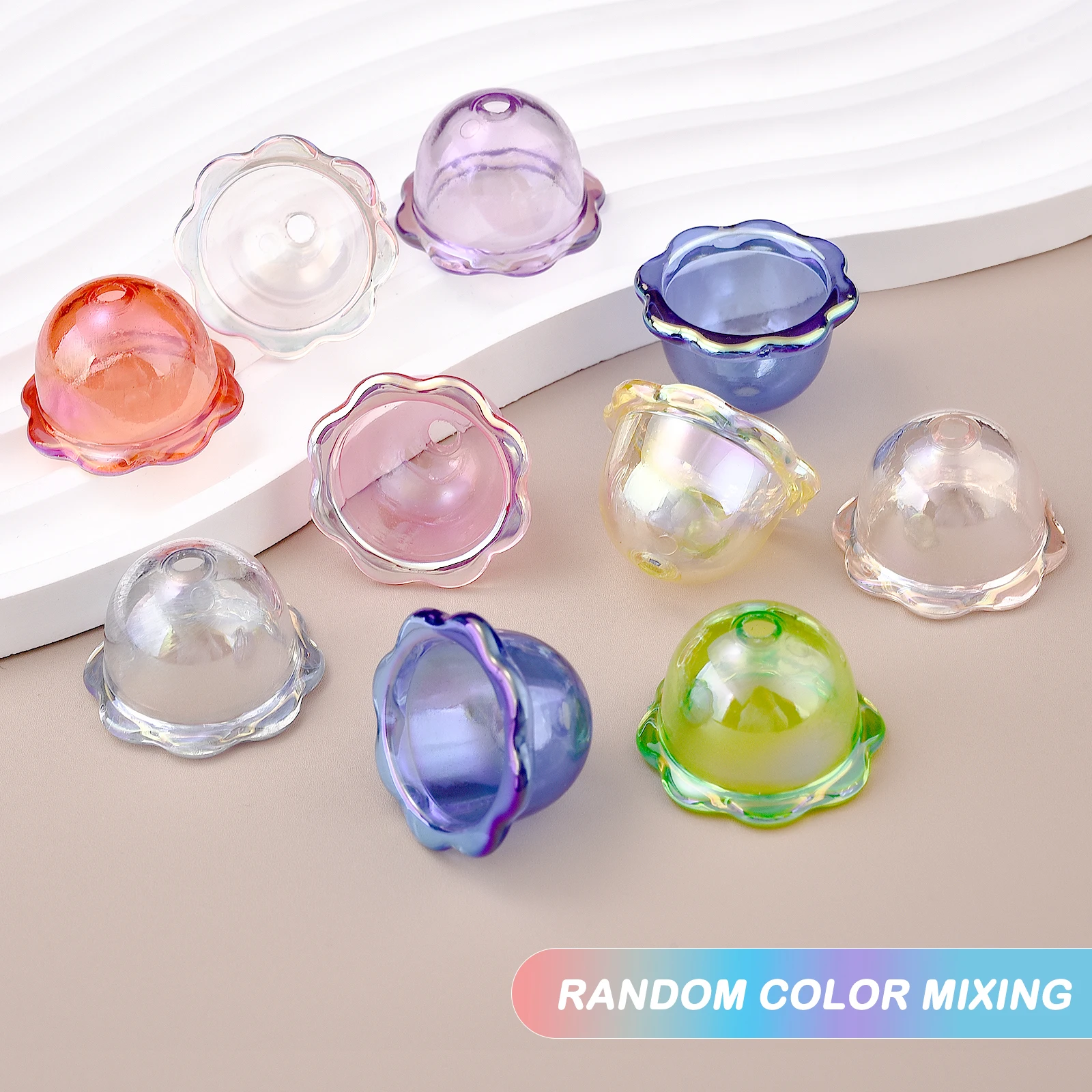 10pcs Multi-Petal Flower Acrylic Bead Caps Charms For DIY Colorful Wind Bell Beads Pendant Earring Jewelry Making Accessories