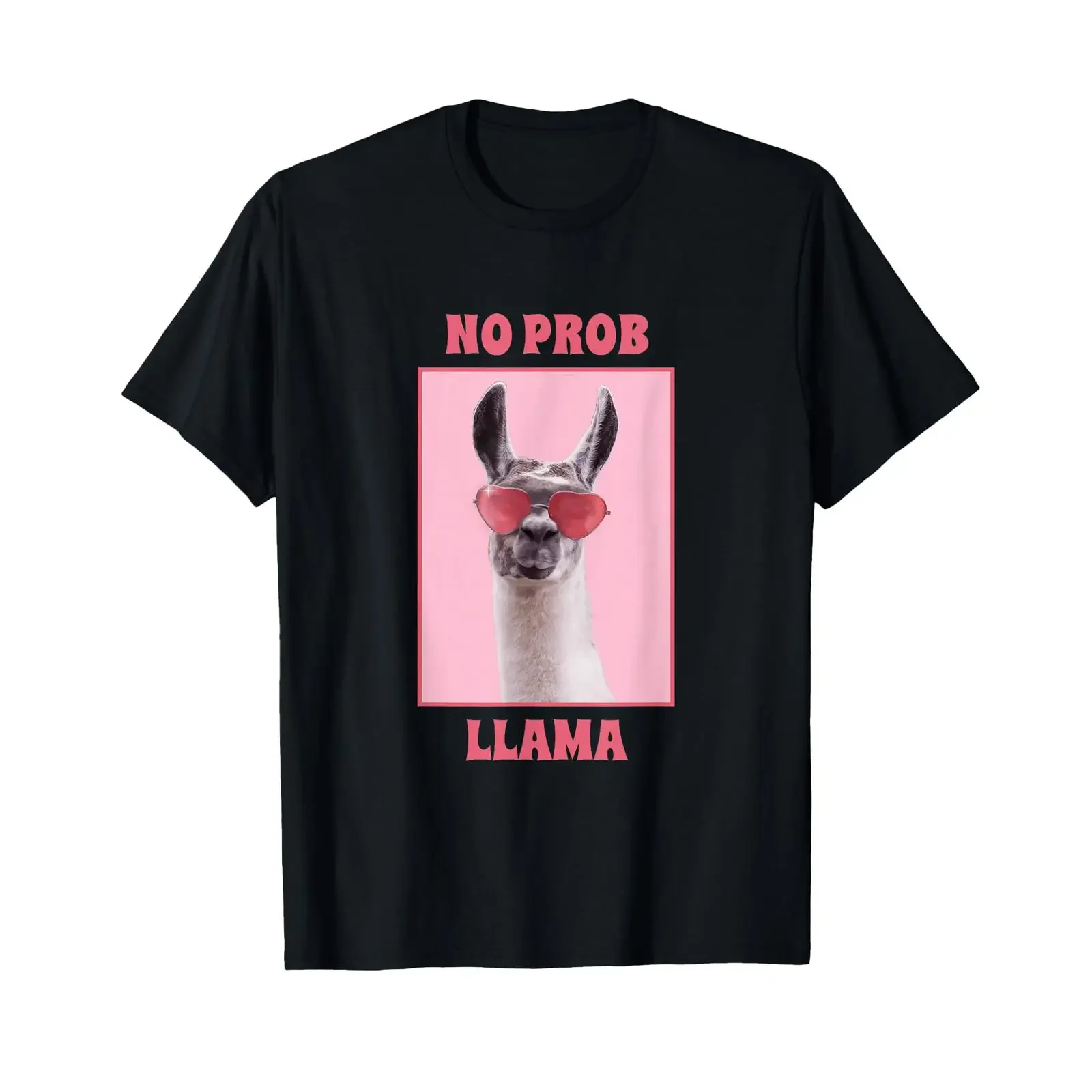 No Probllama Funny Llama T Shirt black S vintage Washed streetwear Breathable Versatile Comfortable graphic homme Slightly