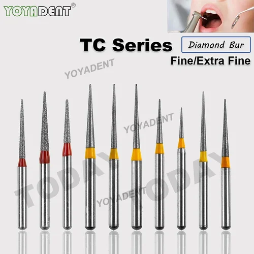 Fresas de diamante Dental finas tipo TC, fresas de odontología, diámetro de 1,6mm para pieza de mano de alta velocidad, herramientas de dentista, 10 unidades por paquete