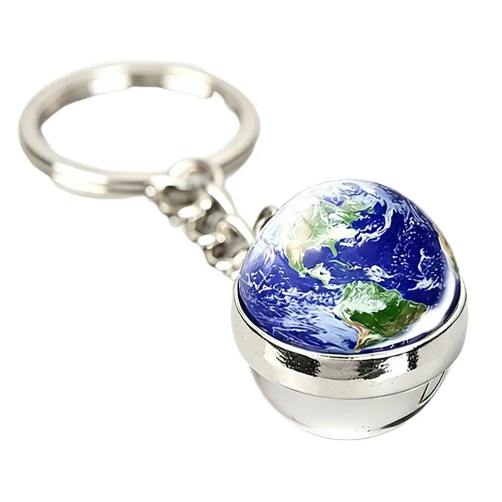 Galaxy Planet Keychain Glow In The Dark Keychain Fashion Double-sided Crystal Pendant Key Ring Bag Pendents Car Key Accessories