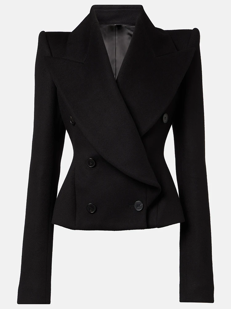 

HIGH STREET новейшая стильная дизайнерская куртка 2025 года, женская двубортная минималистичная тонкая куртка из смесовой шерсти с воротником