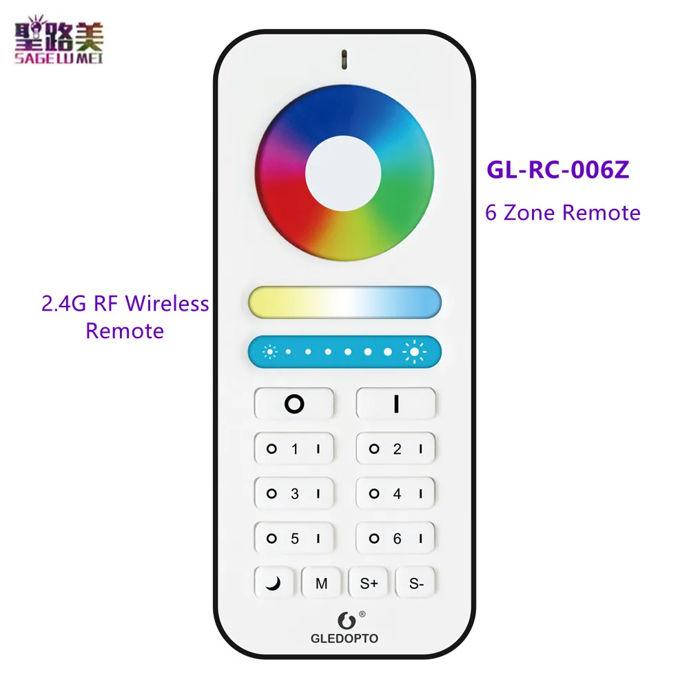 

GL-RC-006Z GLEDOPTO Smart Home Zigbee 3.0 2.4G RF Remote RGBCCT 6 Zone Group Controller Work with Pro Series LED Bulb Spotlight