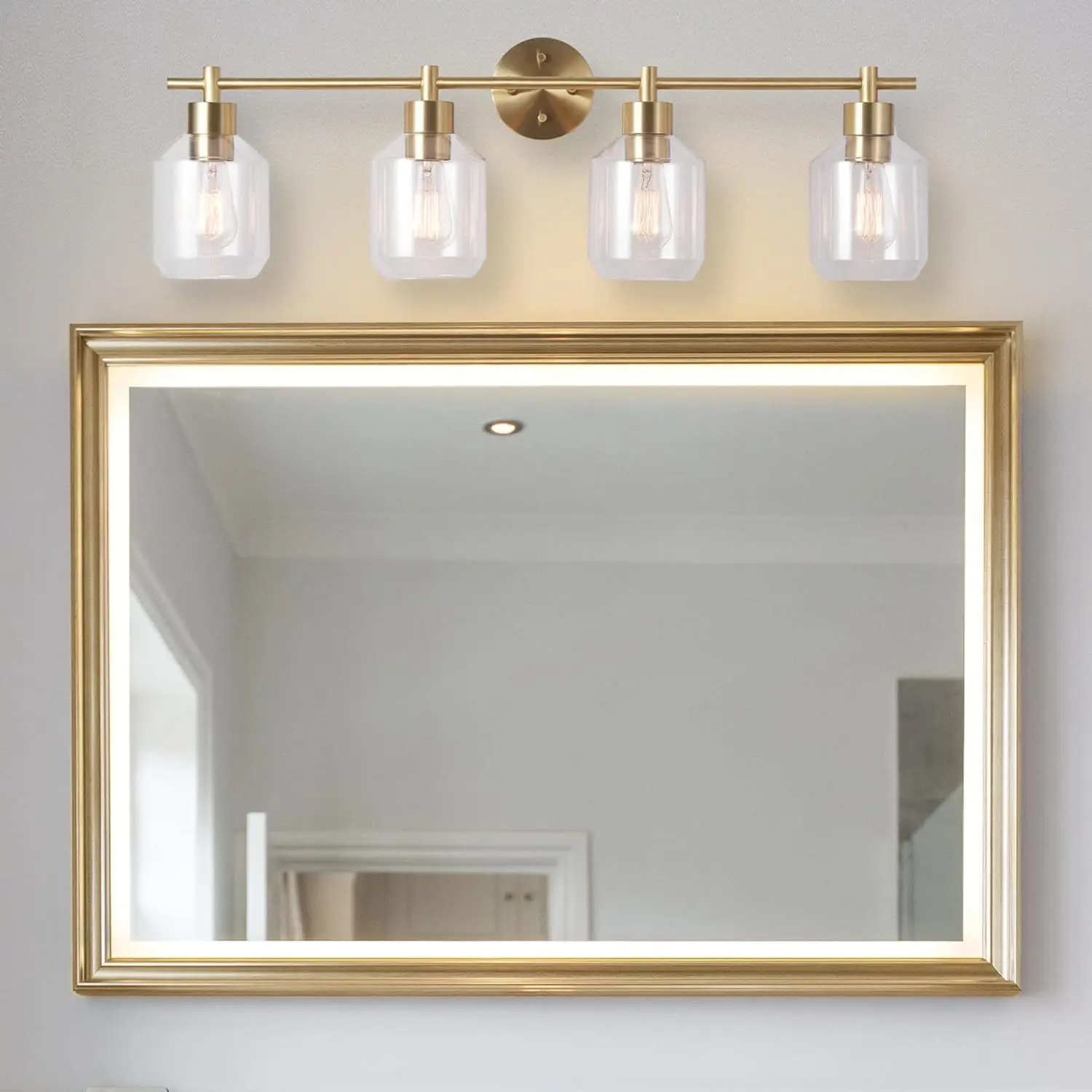 52083 Cannes 4-Light Vanity Light, Matte Brass, Opal Glass Shades, Bulb Not Included