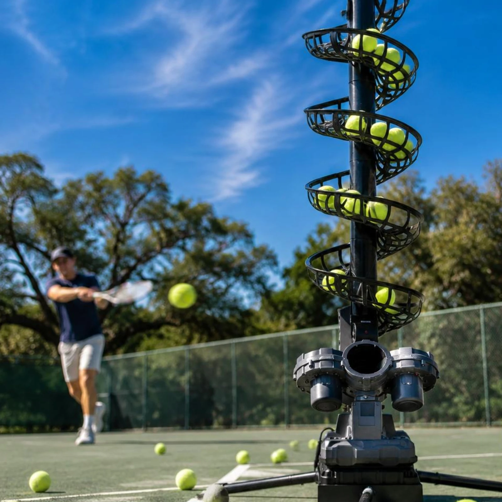 Ball Serving Machine Automatic Tennis Server with Spiral Ball Channel Stable Tripod Base for Court Training Use