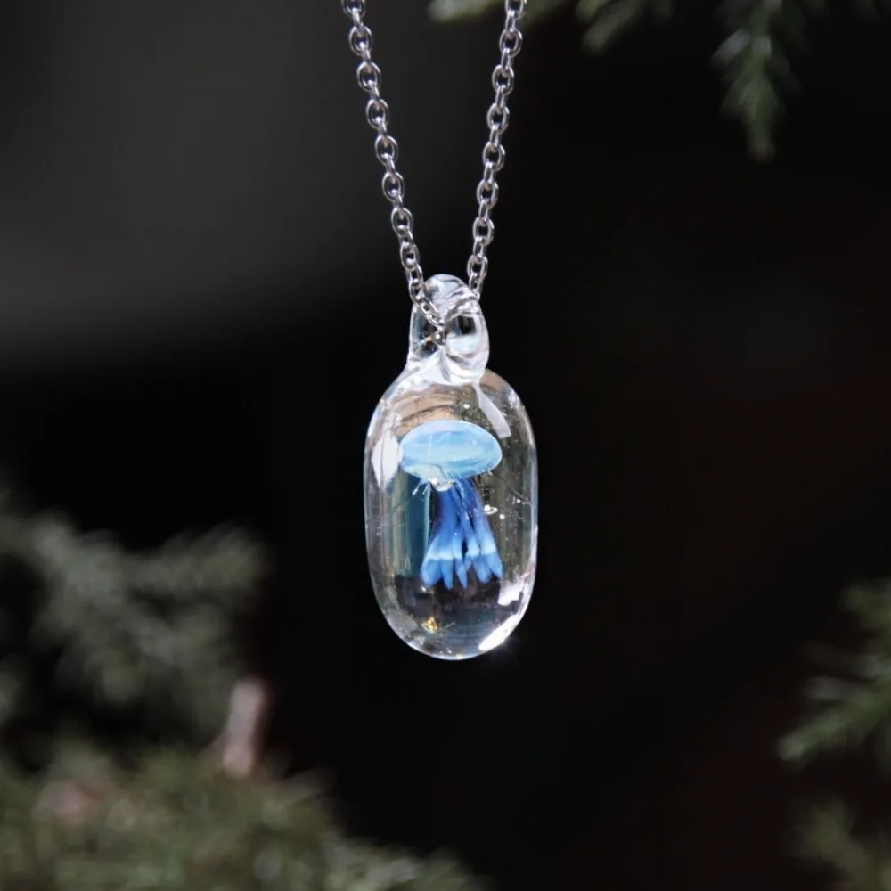 

Dreamlike Glassy Jellyfish Necklace Jewelry Handmade Bubble Jellyfish Pendant Necklace Coloured Glaze Vintage