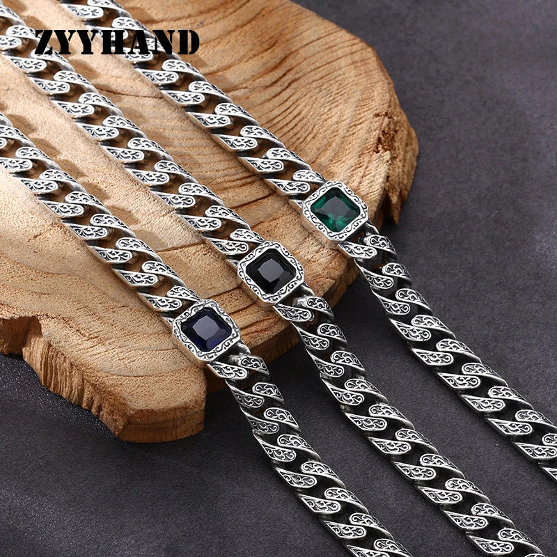 

S925 Sterling Silver Cube Bracelet Unisex Black Thailand Style Zircon Tangcao Flower Design Fine Jewelry FYRNG086