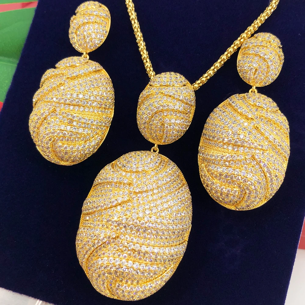 

Missvikki Luxury 2PCS Big Disco Ball Pendant Necklace Earrings Jewelry Set Super Original Accessories for Women Bridal New