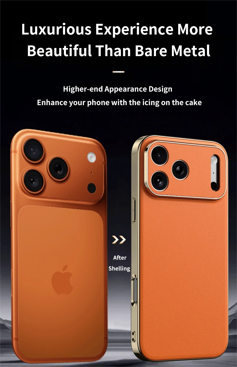 LANGSIDI Luxus-Leder-Handyhülle für iPhone 17 16 15 Pro Max Air 17 Pro 16 Pro, vollständiger Linsenschutz, Rückseite – Detail 2