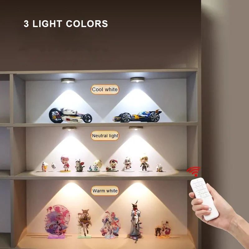 2W Rechargeable Cabinet Light USB Charging Night Light Remote Control Dimmable Lamp Bedroom Kitchen Motion Sensor Spotlights