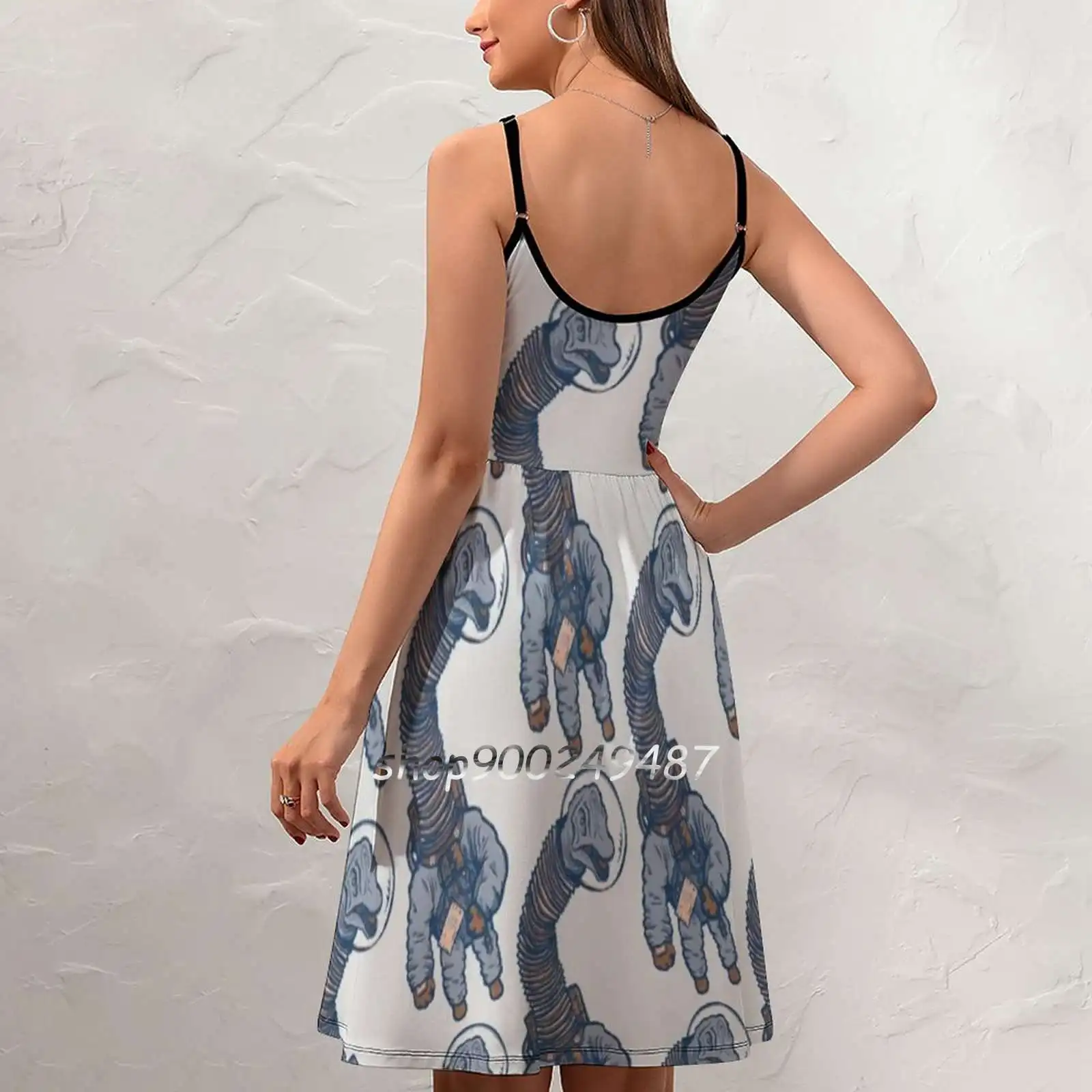 Astro Brachiosaurus Sling Dress Summer Dress Sling Sexy A Line Dress Fashion Female Dress Dinosaur Astronaut Dinosaur Astronaut