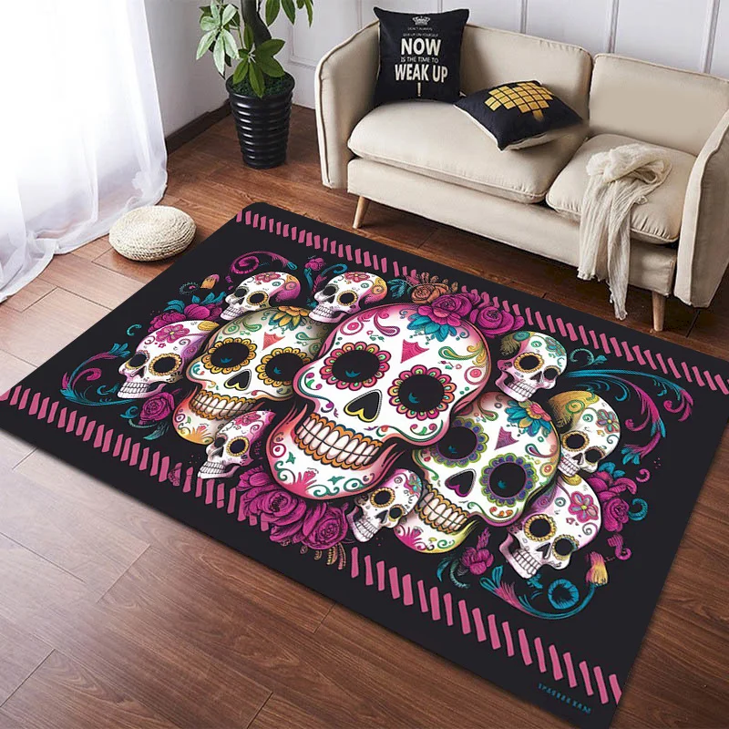 VIKAMA Gothic Style Skull Carpet, Anti Slip And Wear-Resistant Floor Mat, Terrifying Atmosphere Carpet, Home Decoration