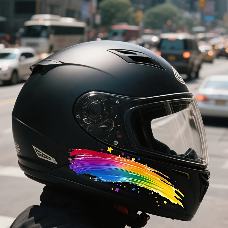 Motorcycle Helmet Stickers, 2 Sheets with Rainbow Paper Airplane Designs and Rainbow Star Patterns, Perfect for Motorcycle Gear