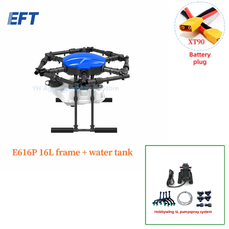 EFT E616P 16L 16kg agricultural spray rack kit six-axis folding hexacopter with Hobbywing 5L spray system