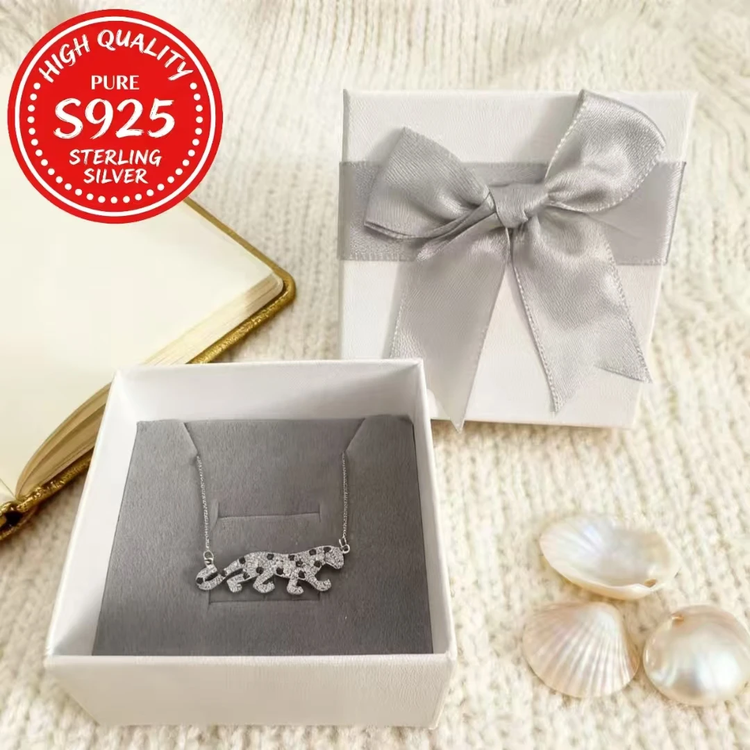 

Chic Leopard Zircon Necklace 925 Sterling Silver Butterfly Knot Gift Box for Women Christmas Birthday Gift