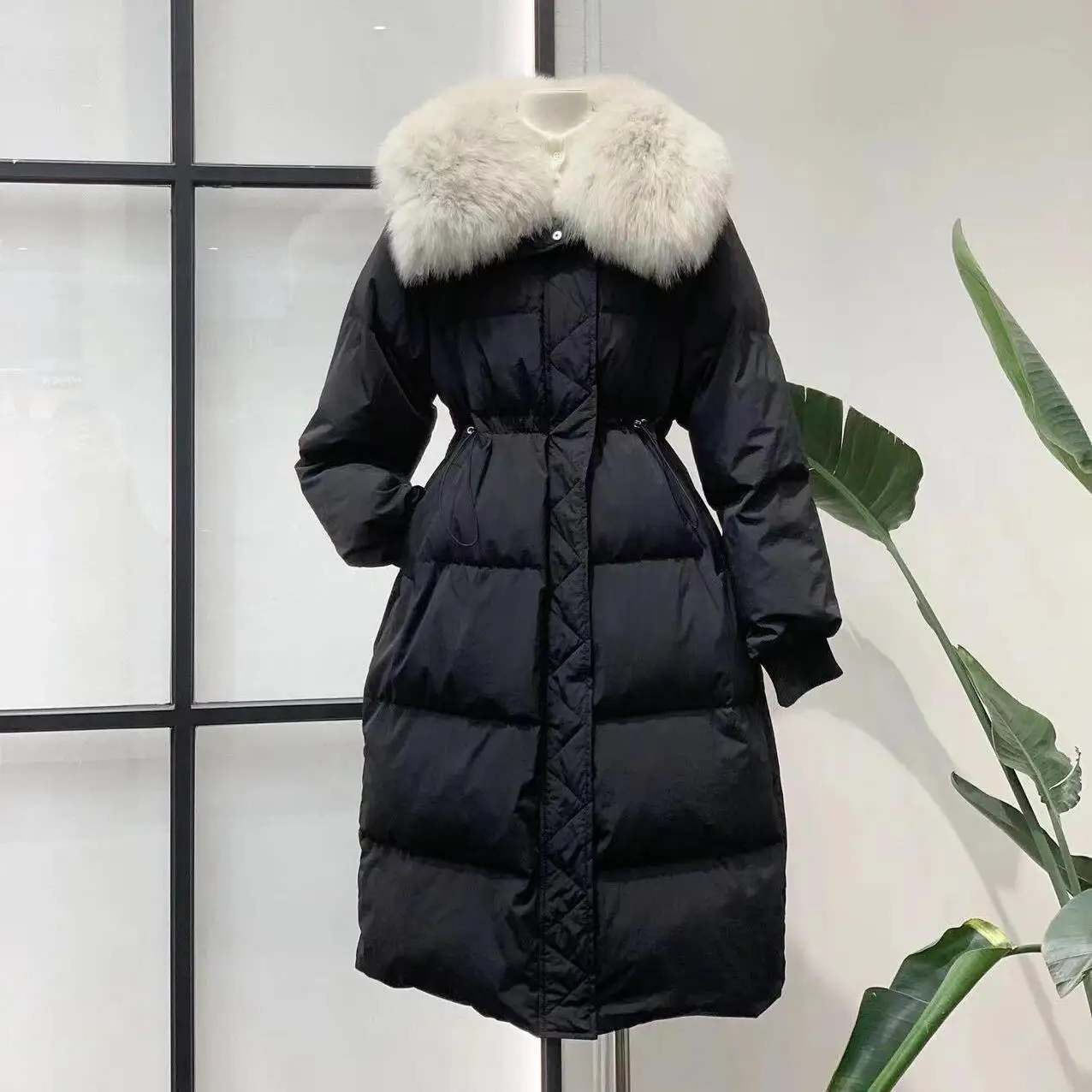 

Loose Large Size Medium and Long Temperament Cotton-padded Clothes Large Fur Collar Jacket Women