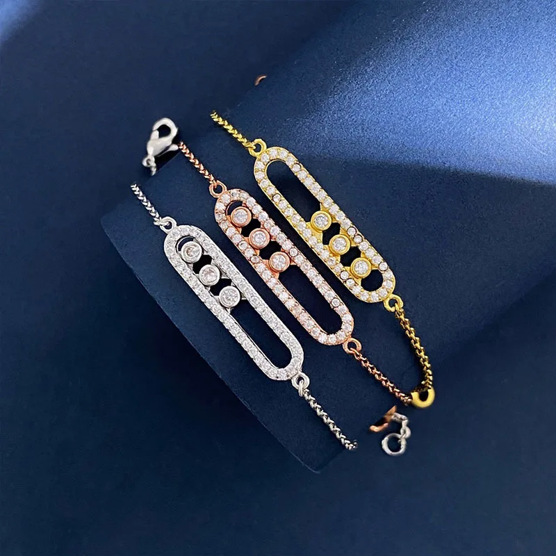 High Quality Classic Triple Slide Diamond full Diamond 925 Sterling Silver Bracelet for Women Brand Jewelry Fine Party Gifts